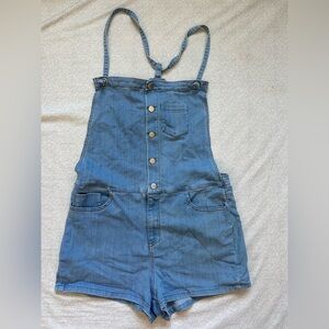 Y2k Vintage Story On Size L Blue Denim Overall Shorts with Pockets